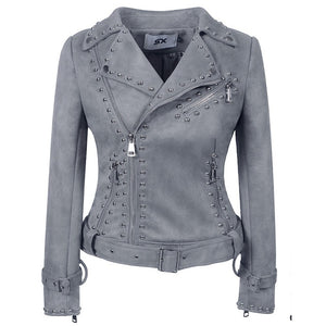 2020 spring and autumn lapel zipper PU leather punk rivet deer velvet jacket